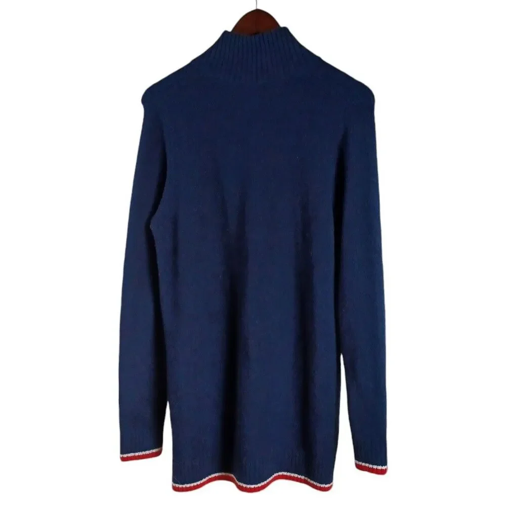 Tommy Hilfiger M Preppy Y2K Sweater Blue 1/4 Zip Long Sleeve Wool Blend Script